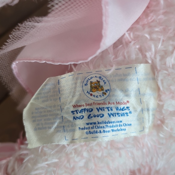 Build-A-Bear Pink Fluffy Teddy in Pink Satin Princess Dress & Shoes Bow Pearls - Picture 5 of 5